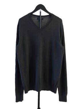 Banana Republic V-Neck Sweater 100% Merino Wool Mens Size Tall L Charcoal Gray